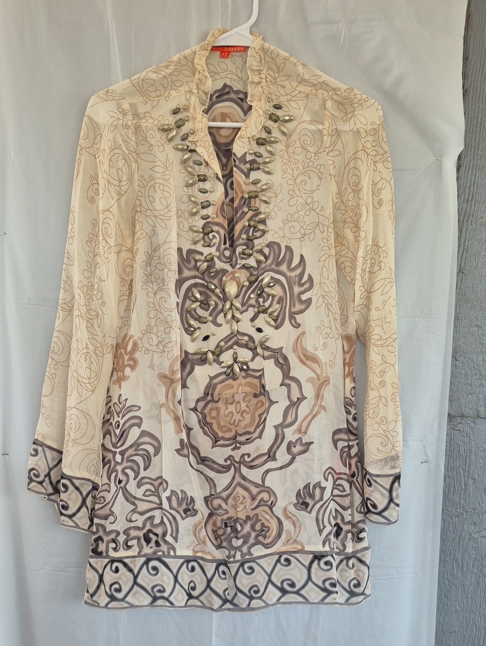Cream and Taupe Embellished Tunic Top